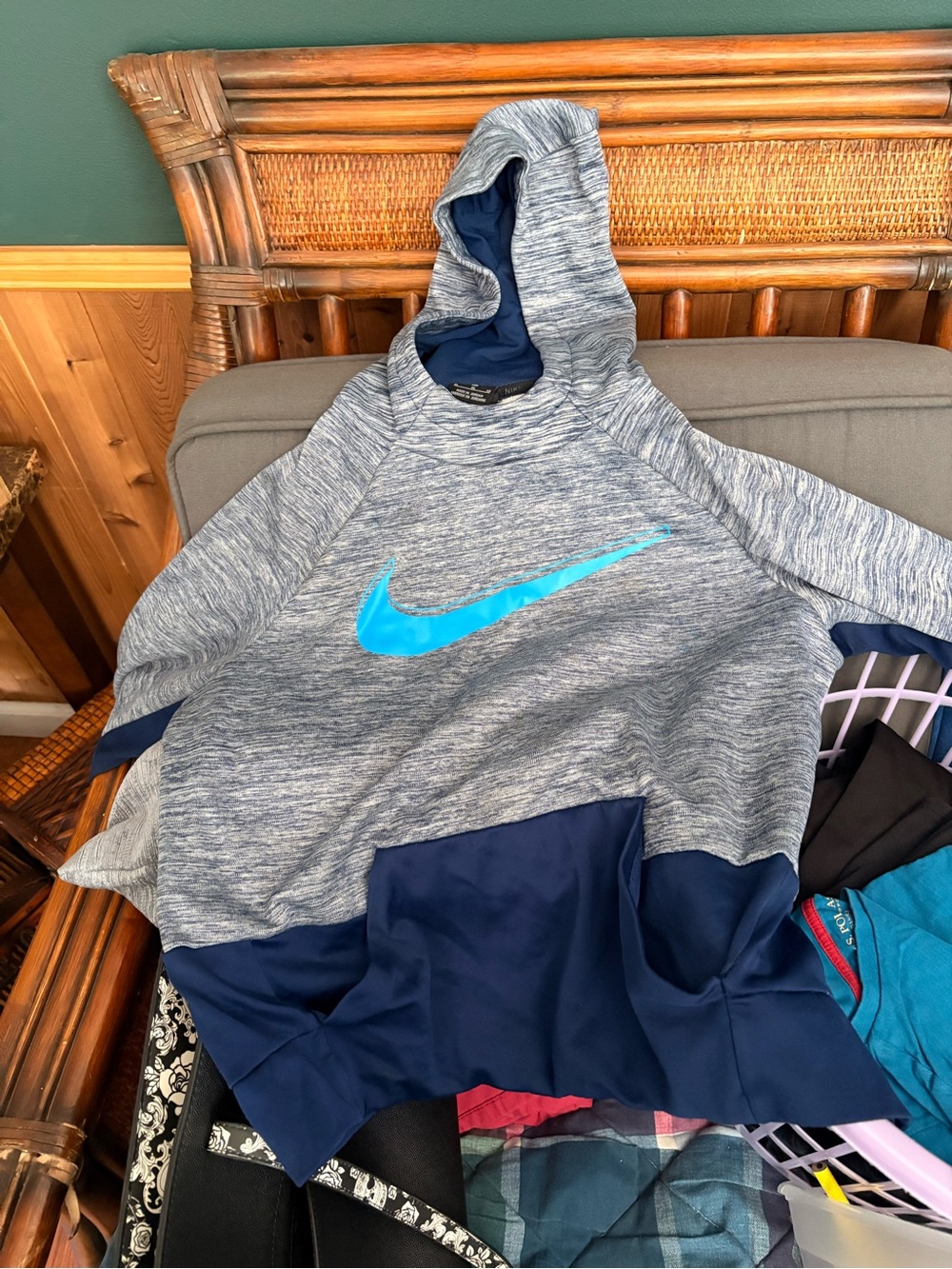 Nike Heather Gray Pullover with Navy Accents and Blue Lining